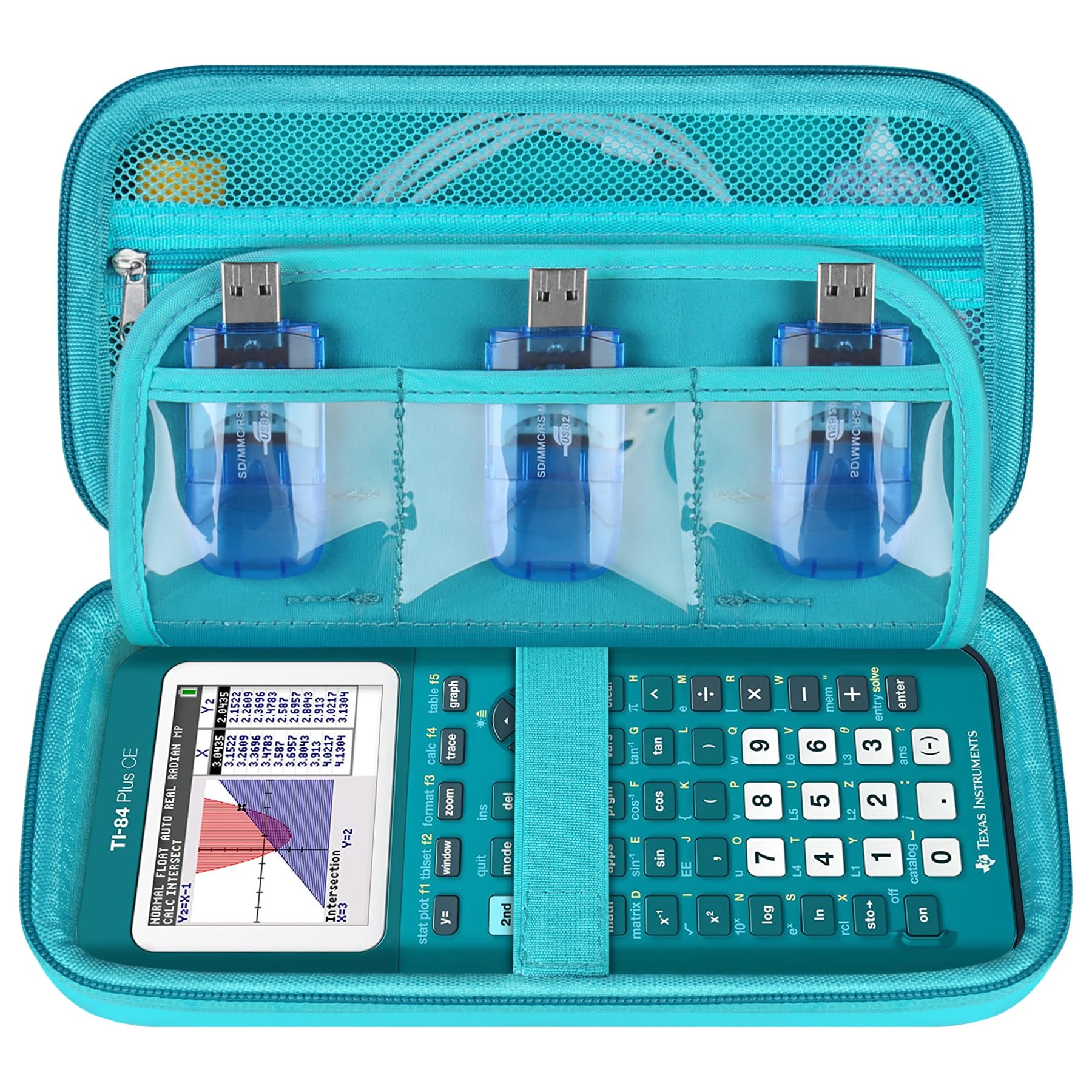 Supmay Hard Travel Case for Texas Instruments TI-84 Plus CE/TI-84 Plus/TI-83 Plus CE Color Graphing Calculator, Storage Holder with Mesh Pockets for USB Power Charger Cable, User Manual, Teal