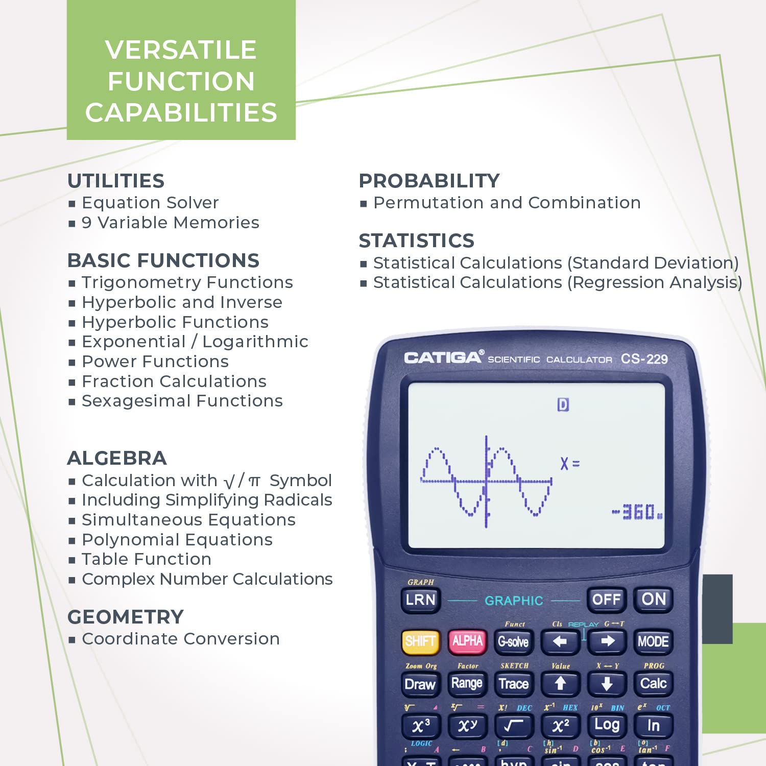 CATIGA Scientific Calculator with Graphic Functions - Multiple Modes with Intuitive Interface - Perfect for Students of Beginner and Advanced Courses, High School or College