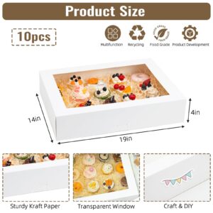 Moretoes 10pcs 19x14x4in White Bakery Boxes Half Sheet Cake Boxes with Window, Large Treat Boxes for Pastry Baking Cake Donuts Cupcake Pie Packaging