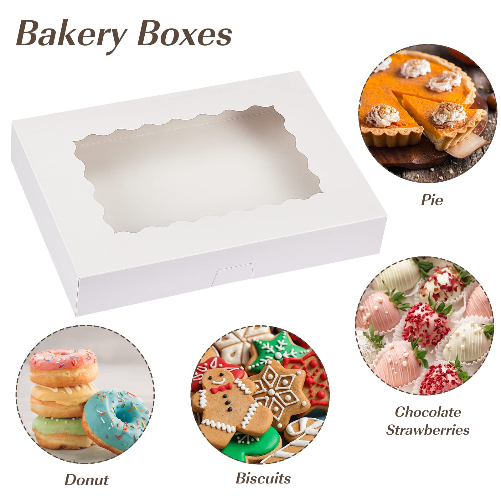 Moretoes 40pcs Cookie Boxes, 14x10x2.5 Inch Bakery Boxes, Treat Boxes with Window for Donuts, Pies, Cakes, Muffins, and Pastries