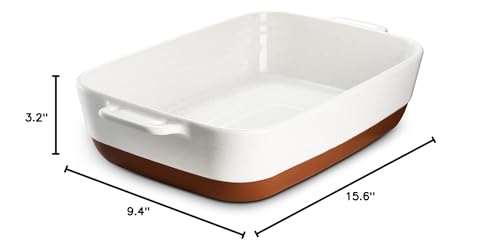 DOWAN Ceramic Baking Dish, 9x13 Deep Lasagna Pan, Large Casserole Dish with Handles, 4.3 Quarts Durable and Oven Safe Pan, for Roasting and Baking, Alabaster White