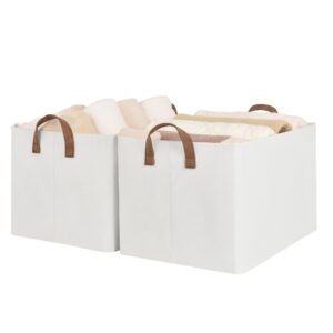 storageworks 45l extra large fabric storage bins with pu handles, storage baskets for organizing, large laundry basket, 2-pack, beige, 19" l x 13.25" w x 11" h