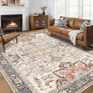 homewill 9x12 area rugs for living room bedroom nursery, large carpet ultra thin soft washable oriental vintage floral distressed rug big indoor carpets for room dorm home decor aesthetic - multi