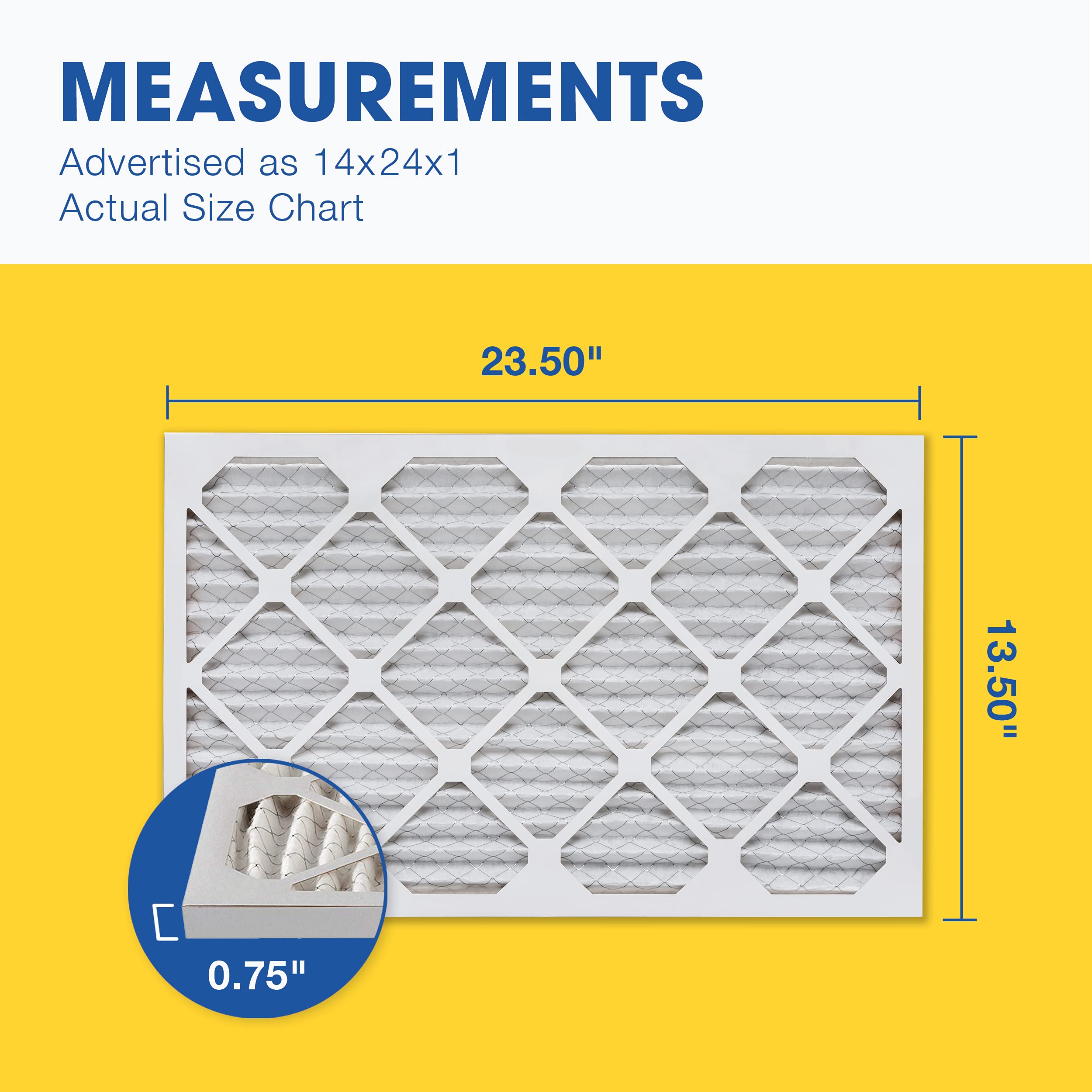 Aerostar 14x24x1 MERV 13 Pleated Air Filter, AC Furnace Air Filter, 6 Pack (Actual Size: 13 3/4"x 23 3/4" x 3/4")