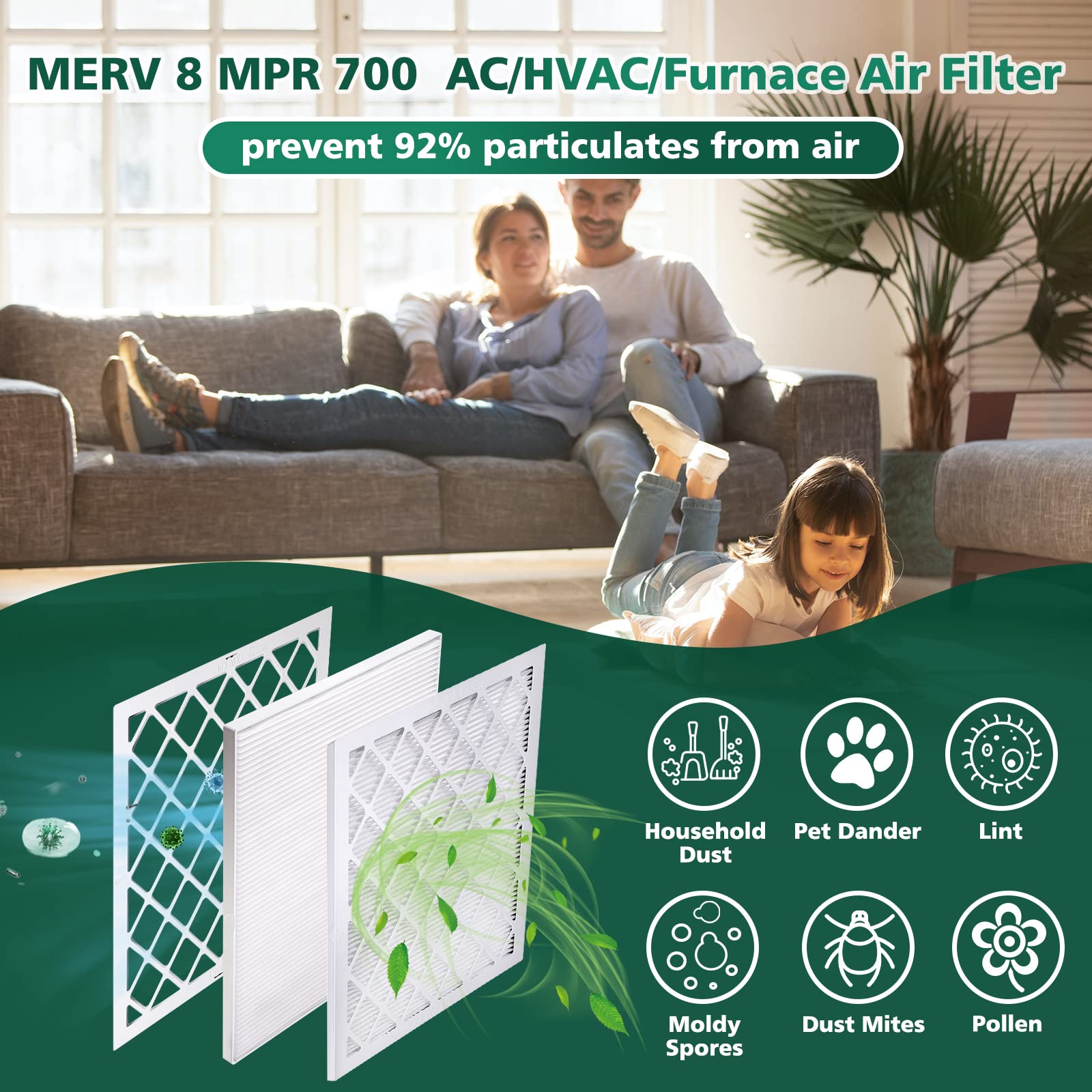 UBeesize Reusable Air Filter 14x20x1(9-Pack), MERV 8 MPR 700 AC/HVAC Furnace Air Filters,Deep Pleated Air Cleaner,1x Reusable Plastic Frame+9 x Filter Replacements,Breathe Fresher Home And Office