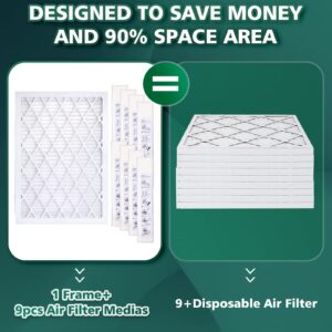 UBeesize Reusable Air Filter 14x20x1(9-Pack), MERV 8 MPR 700 AC/HVAC Furnace Air Filters,Deep Pleated Air Cleaner,1x Reusable Plastic Frame+9 x Filter Replacements,Breathe Fresher Home And Office