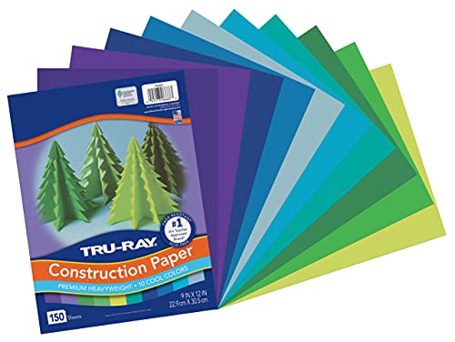 Tru-Ray Construction Paper, Cool Assorted, 9" x 12", 150 Sheets