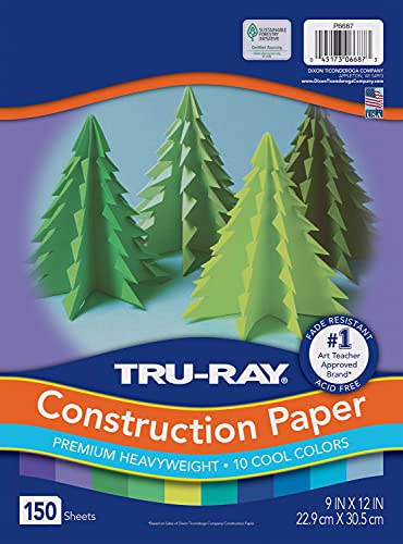 Tru-Ray Construction Paper, Cool Assorted, 9" x 12", 150 Sheets