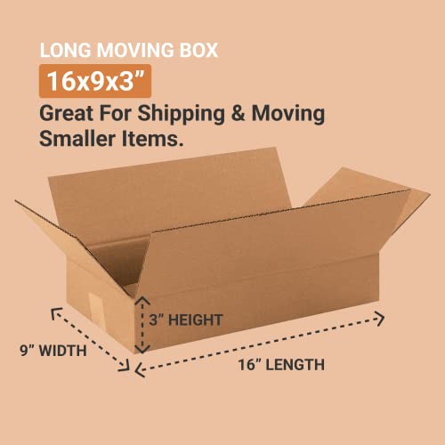 AVIDITI 16 x 9 x 3 Corrugated Cardboard Boxes, Long 16"L x 9"W x 3"H, Pack of 25 | Shipping, Packaging, Moving, Storage Box for Home or Business, Strong Wholesale Bulk Boxes