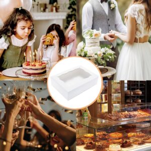 Huoshange 15 Pack 14x10x3.75 Inch Auto-Popup Large Rectangle Cake Boxes with Cake Boards, White Cake Boxes for Quarter Sheet Cake,Cupcakes, Brownie，Donuts&Pie