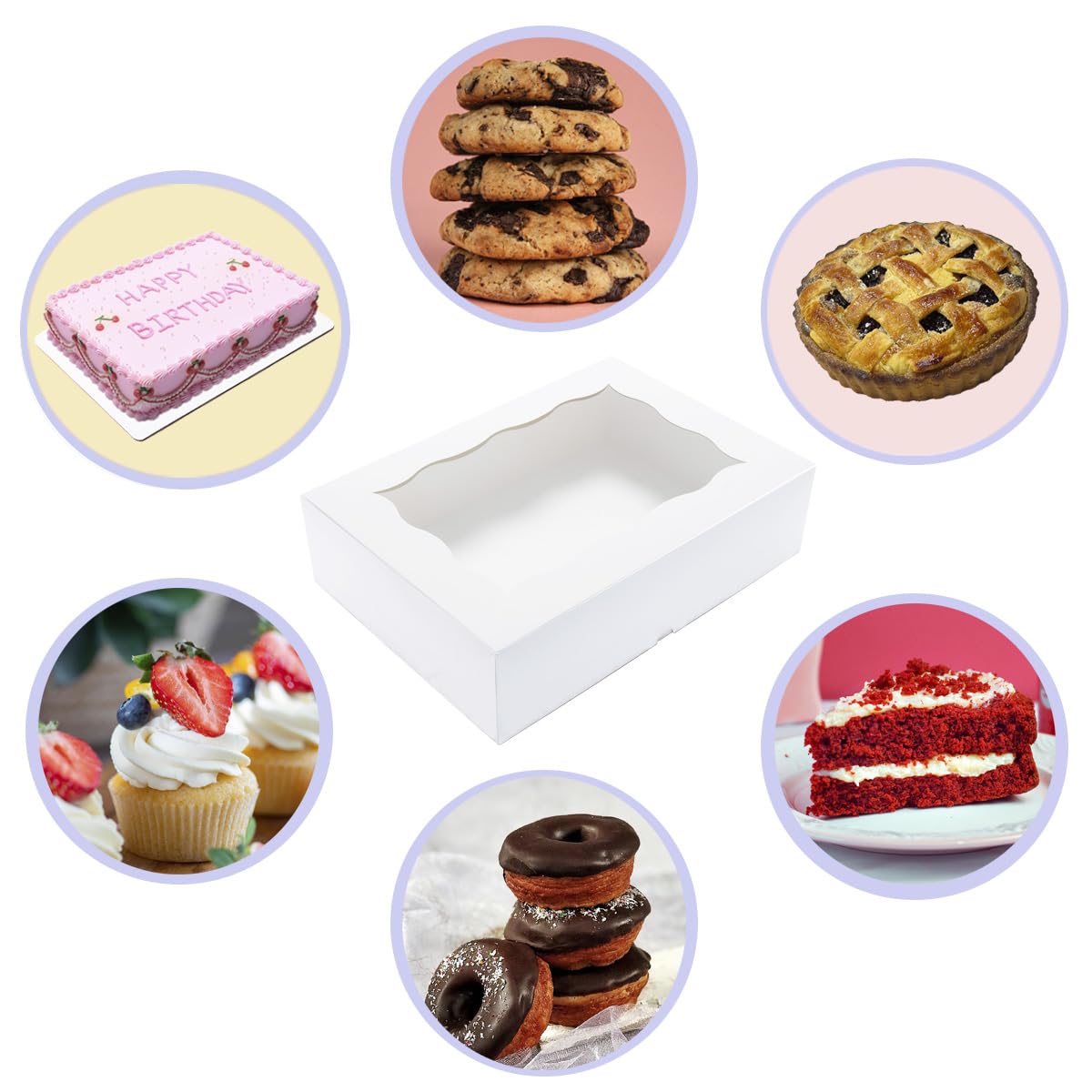 Huoshange 15 Pack 14x10x3.75 Inch Auto-Popup Large Rectangle Cake Boxes with Cake Boards, White Cake Boxes for Quarter Sheet Cake,Cupcakes, Brownie，Donuts&Pie