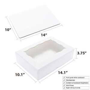 Huoshange 15 Pack 14x10x3.75 Inch Auto-Popup Large Rectangle Cake Boxes with Cake Boards, White Cake Boxes for Quarter Sheet Cake,Cupcakes, Brownie，Donuts&Pie