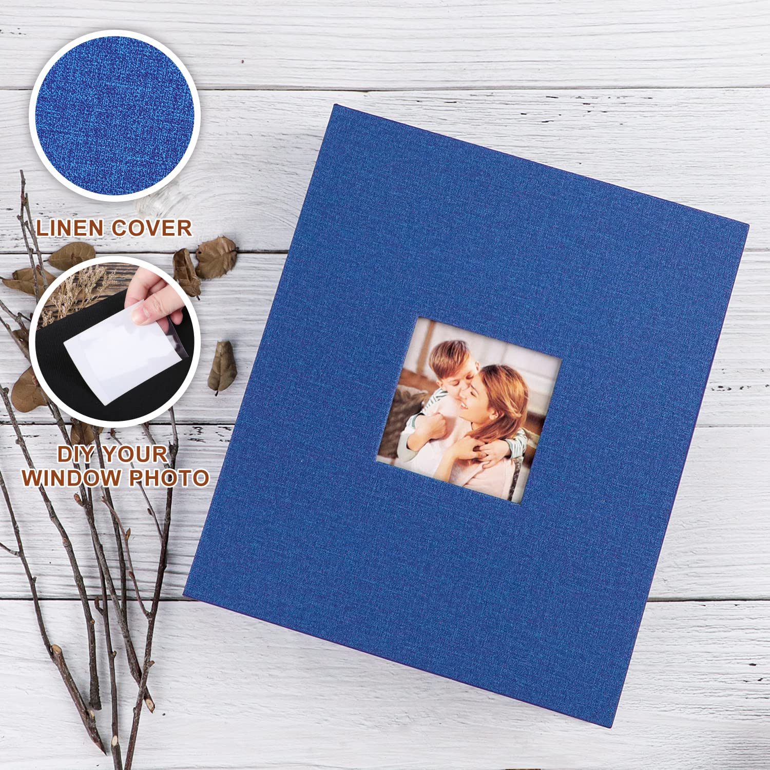 Lanpn Photo Album 11x14, Linen Hard Cover Acid Free Slip Slide in Photo Albums Sleeves Holds 50 Top Load Vertical Only 11x14 Pictures (Blue)