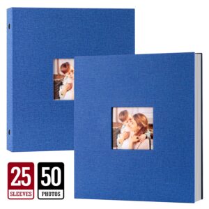 Lanpn Photo Album 11x14, Linen Hard Cover Acid Free Slip Slide in Photo Albums Sleeves Holds 50 Top Load Vertical Only 11x14 Pictures (Blue)