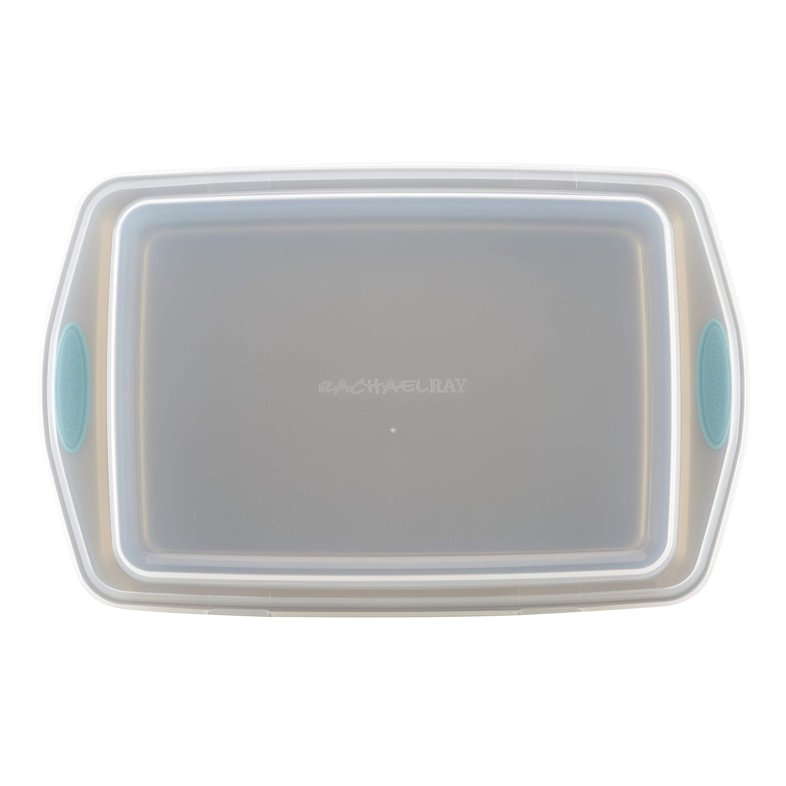 Rachael Ray Cucina Nonstick Baking Pan / Cake Pan With Lid and Grips, Rectangle - 9 Inch x 13 Inch, Brown