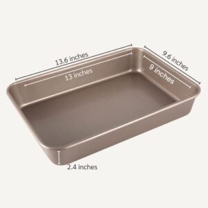 HAPPIELS Nonstick Non Toxic 9x13 in Baking Pan for oven | Cake Pan 9 x 13 Non Stick Nontoxic | Carbon Steel Gold Roasting Pan 13x9 | Rectangle Brownie Pan