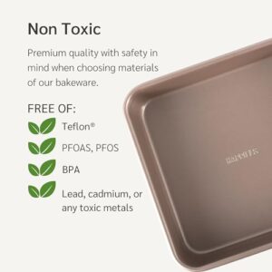 HAPPIELS Nonstick Non Toxic 9x13 in Baking Pan for oven | Cake Pan 9 x 13 Non Stick Nontoxic | Carbon Steel Gold Roasting Pan 13x9 | Rectangle Brownie Pan