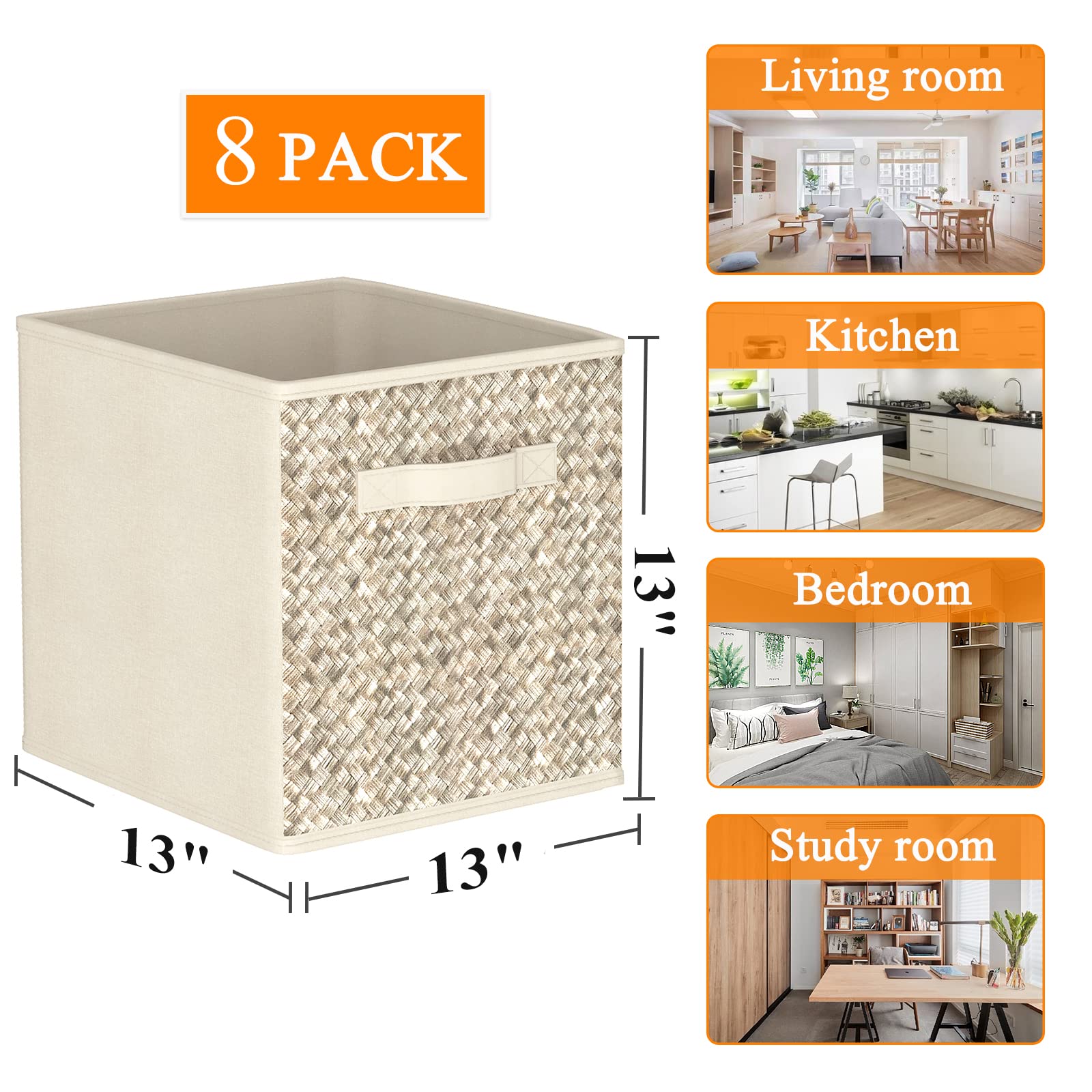 Wisdom Star 8 Pack Fabric Storage Cubes with Handle, Foldable 13x13x13 Inch Cube Storage Bins, Storage Baskets for Shelves, Storage Boxes for Organizing Closet Bins