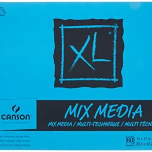 Canson XL Series Mix Paper Pad, Heavyweight, Fine Texture, Heavy Sizing for Wet and Dry Media, Side Wire Bound, 98 Pound, 14 x 17 in, 60 Sheets, 14"X17", 0