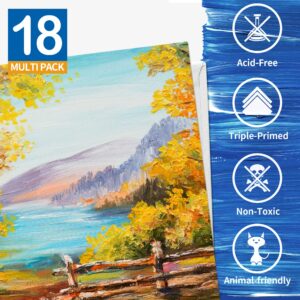 FIXSMITH Canvas Boards for Painting 18 Pack, Multi Pack- 4x4, 5x7, 8x10, 9x12, 11x14 Inches, 100% Cotton Primed Canvas Panels for Acrylic, Oil, Art Supplies for Kids, Adults, Beginners