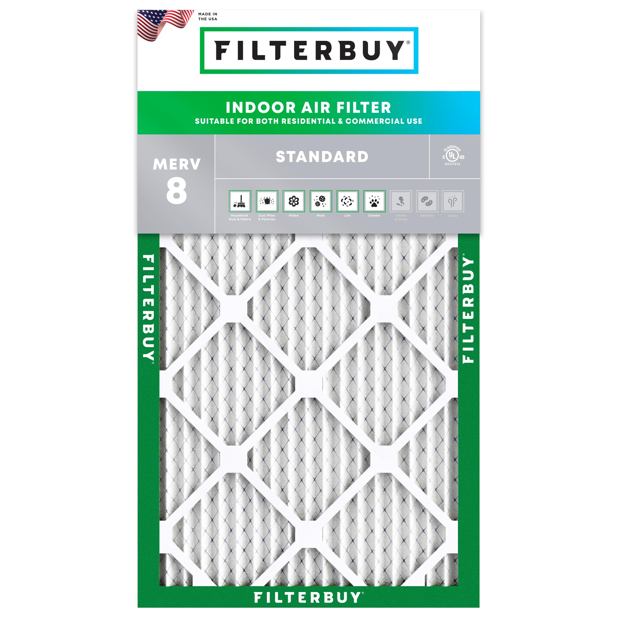 Filterbuy 14x24x1 Air Filter MERV 8 Dust Defense (1-Pack), Pleated HVAC AC Furnace Air Filters Replacement (Actual Size: 13.38 x 23.38 x 0.75 Inches)