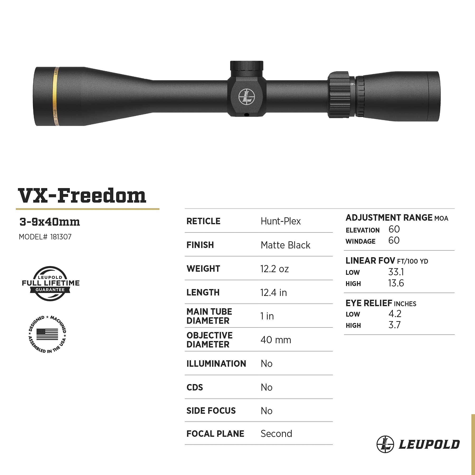 Leupold VX-Freedom 3-9x40 (1 inch) Hunt-Plex Reticle Riflescope