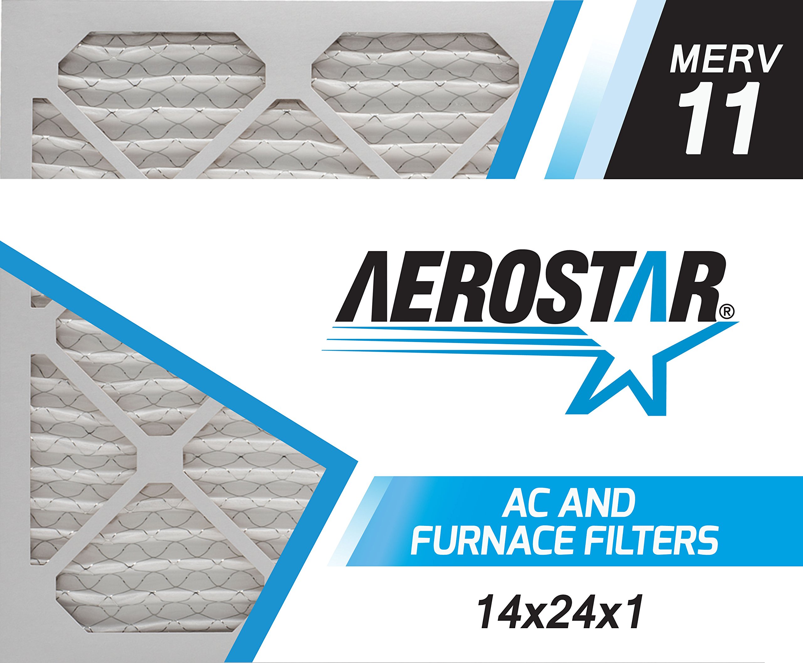 Aerostar 14x24x1 MERV 11 Pleated Air Filter, AC Furnace Air Filter, 6 Pack (Actual Size: 13 3/4"x 23 3/4" x 3/4")