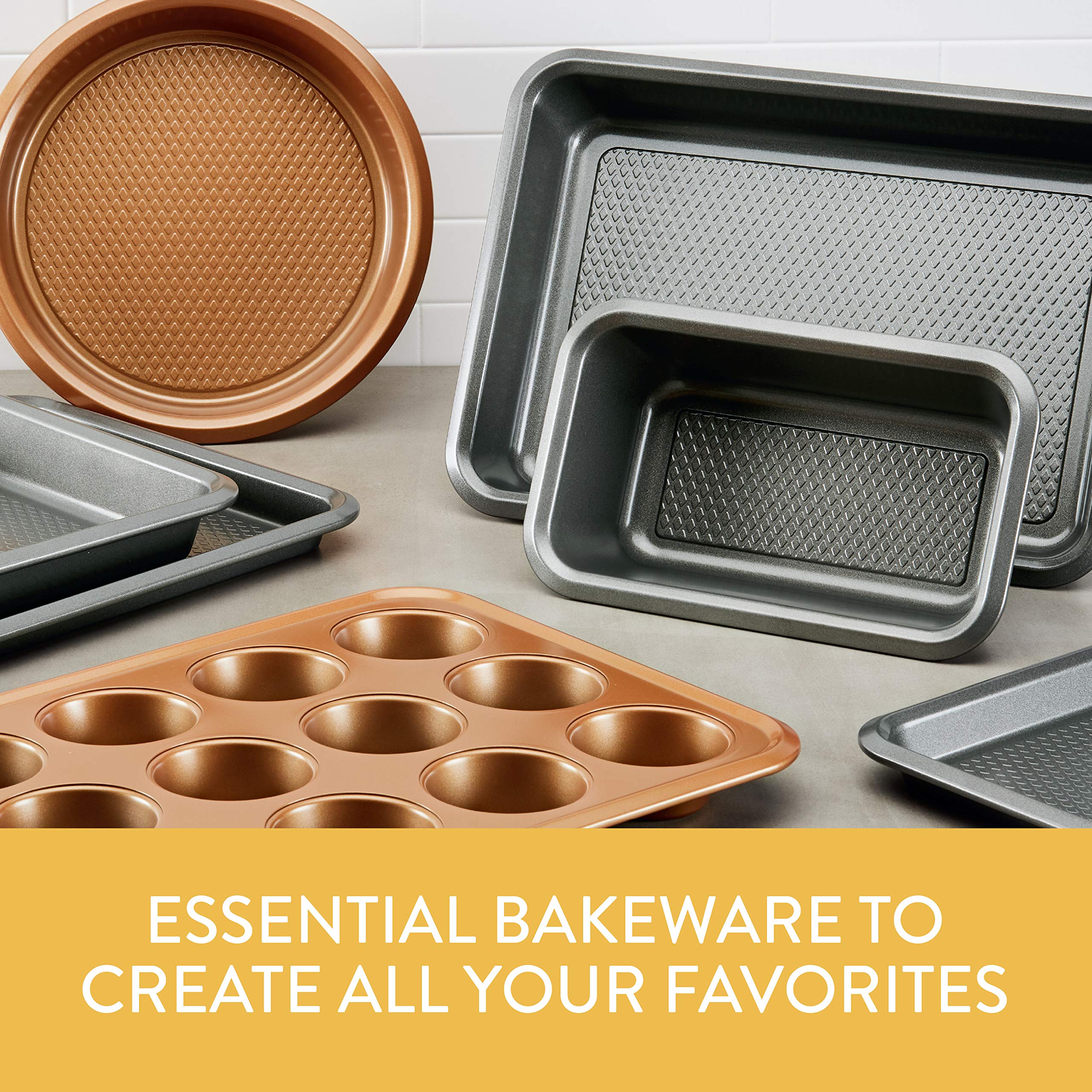 Ayesha Curry Nonstick Bakeware Nonstick Baking Pan With Lid / Nonstick Cake Pan With Lid, Rectangle - 9 Inch x 13 Inch, Brown, Copper