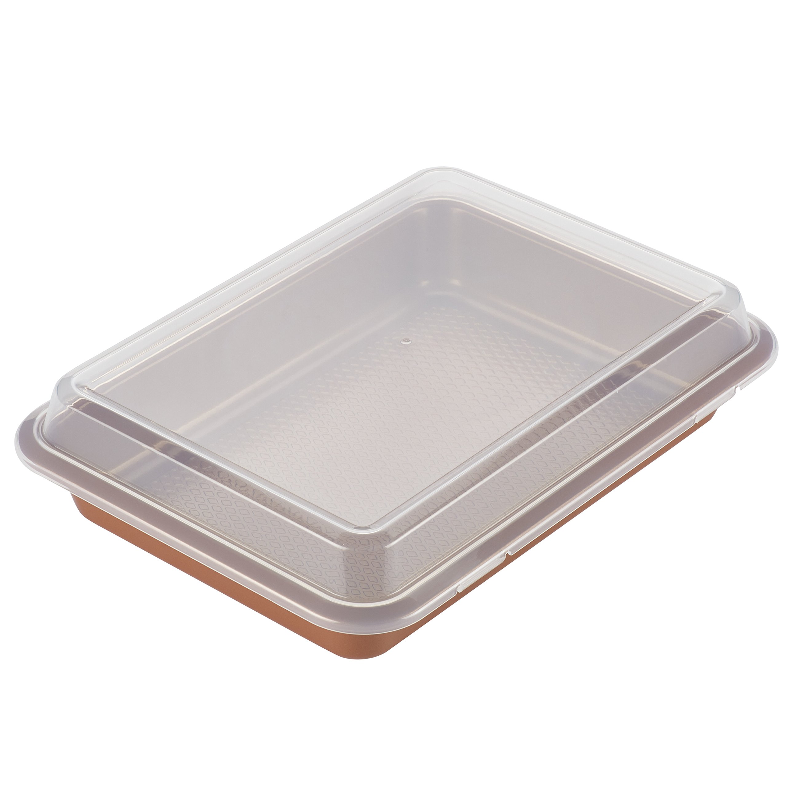 Ayesha Curry Nonstick Bakeware Nonstick Baking Pan With Lid / Nonstick Cake Pan With Lid, Rectangle - 9 Inch x 13 Inch, Brown, Copper