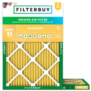 Filterbuy 10x14x1 Air Filter MERV 11 Allergen Defense (2-Pack), Pleated HVAC AC Furnace Air Filters Replacement (Actual Size: 9.50 x 13.50 x 0.75 Inches)