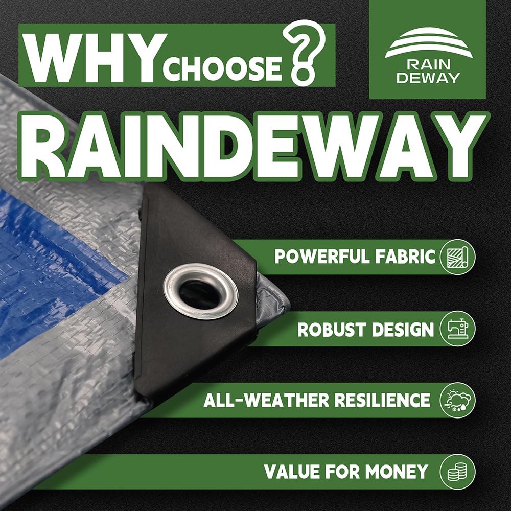 RAINDEWAY Tarps 9x9 Feet - 5.5 Mil, Multipurpose Waterproof Poly Tarp Cover with Metal Grommets and Reinforced Edges, Silver/Blue Tarp