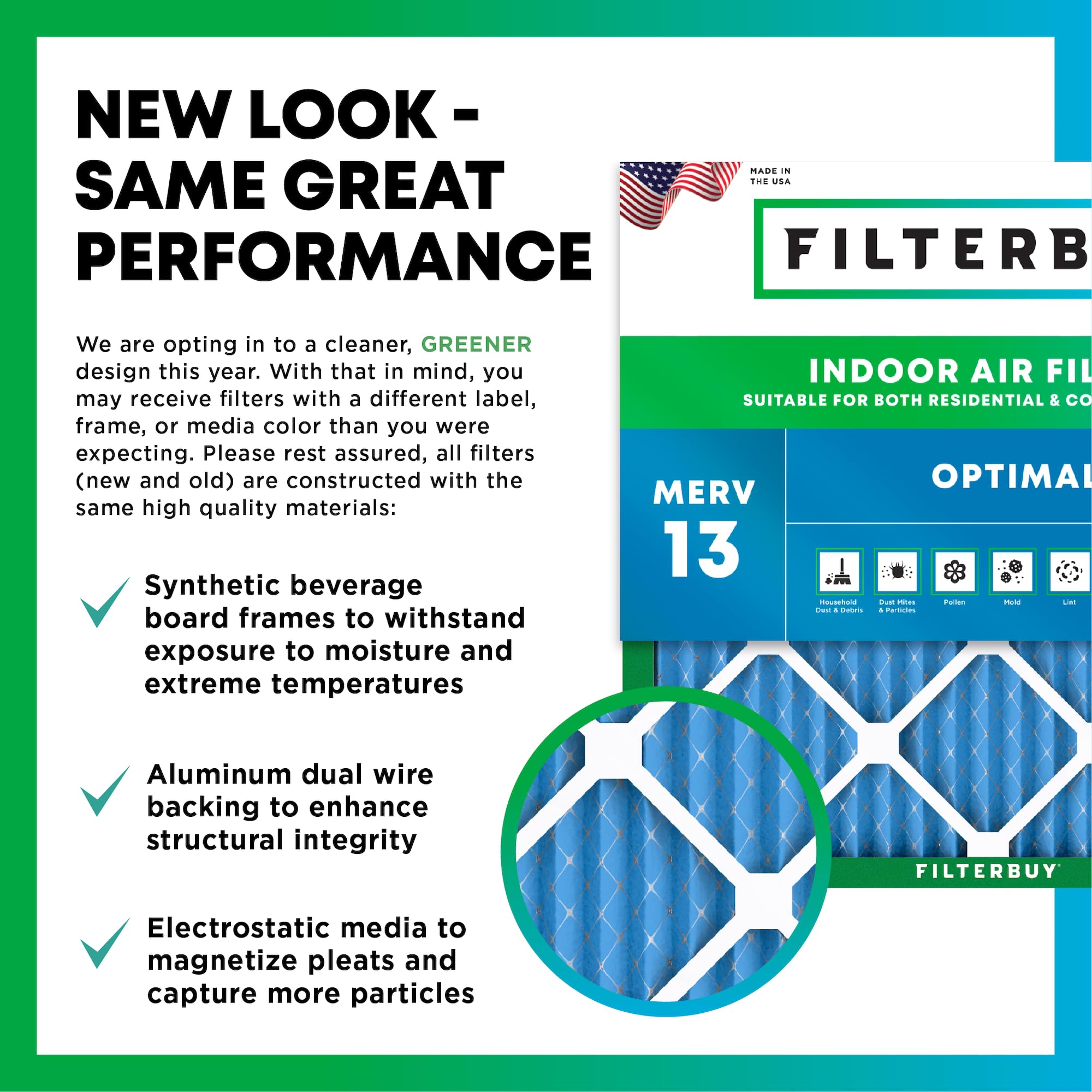 Filterbuy 14x25x2 Air Filter MERV 13 Optimal Defense (6-Pack), Pleated HVAC AC Furnace Air Filters Replacement (Actual Size: 13.50 x 24.50 x 1.75 Inches)