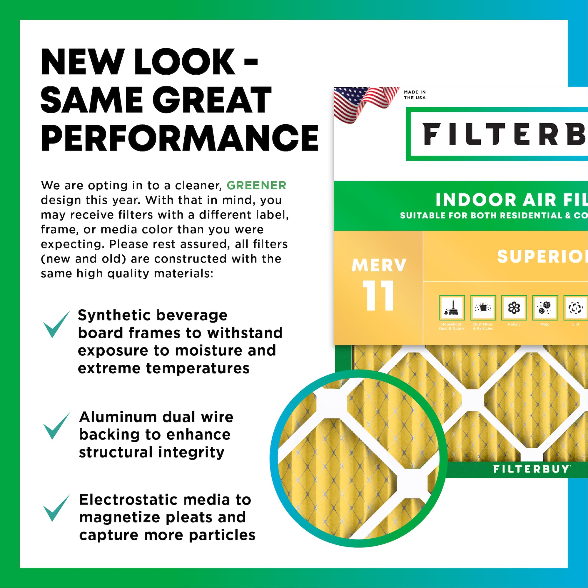 Filterbuy 14x14x2 Air Filter MERV 11 Allergen Defense (6-Pack), Pleated HVAC AC Furnace Air Filters Replacement (Actual Size: 13.50 x 13.50 x 1.75 Inches)