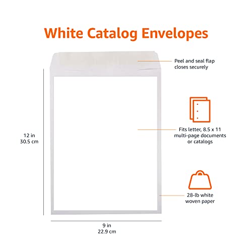 Amazon Basics Catalog Mailing Envelopes, Peel and Seal, 9x12 Inch, White, 250-Pack