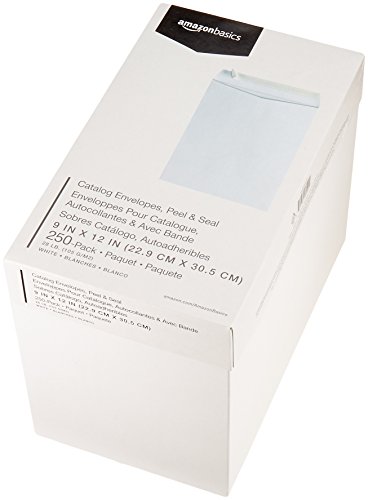 Amazon Basics Catalog Mailing Envelopes, Peel and Seal, 9x12 Inch, White, 250-Pack