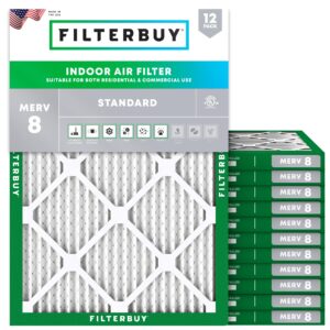 Filterbuy 14x18x1 Air Filter MERV 8 Dust Defense (12-Pack), Pleated HVAC AC Furnace Air Filters Replacement (Actual Size: 13.50 x 17.50 x 0.75 Inches)