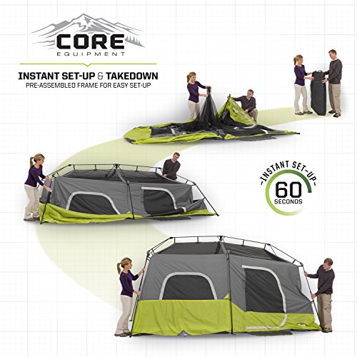 CORE Instant Cabin Tent | Multi Room Tent for Family with Storage Pockets for Camping Accessories | Portable Large Pop Up Tent for 2 Minute Camp Setup | Sleeps 9 People, 14' x 9'