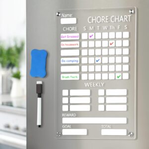 seajan acrylic chore chart for kids magnetic clear chore chart for fridge acrylic dry erase calendar board weekly reward chores chart with marker and eraser for kids(delicate, 14 x 9 inch)