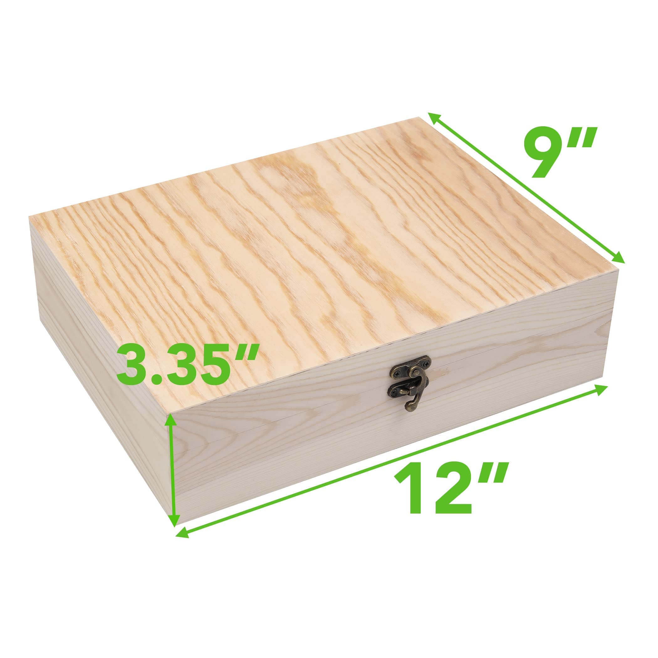 VIKOS Products (2-Pack) Unfinished Wooden Box with Hinged Lid for Crafts DIY Storage Jewelry Pine Box - 12" x 9" x 3.35"