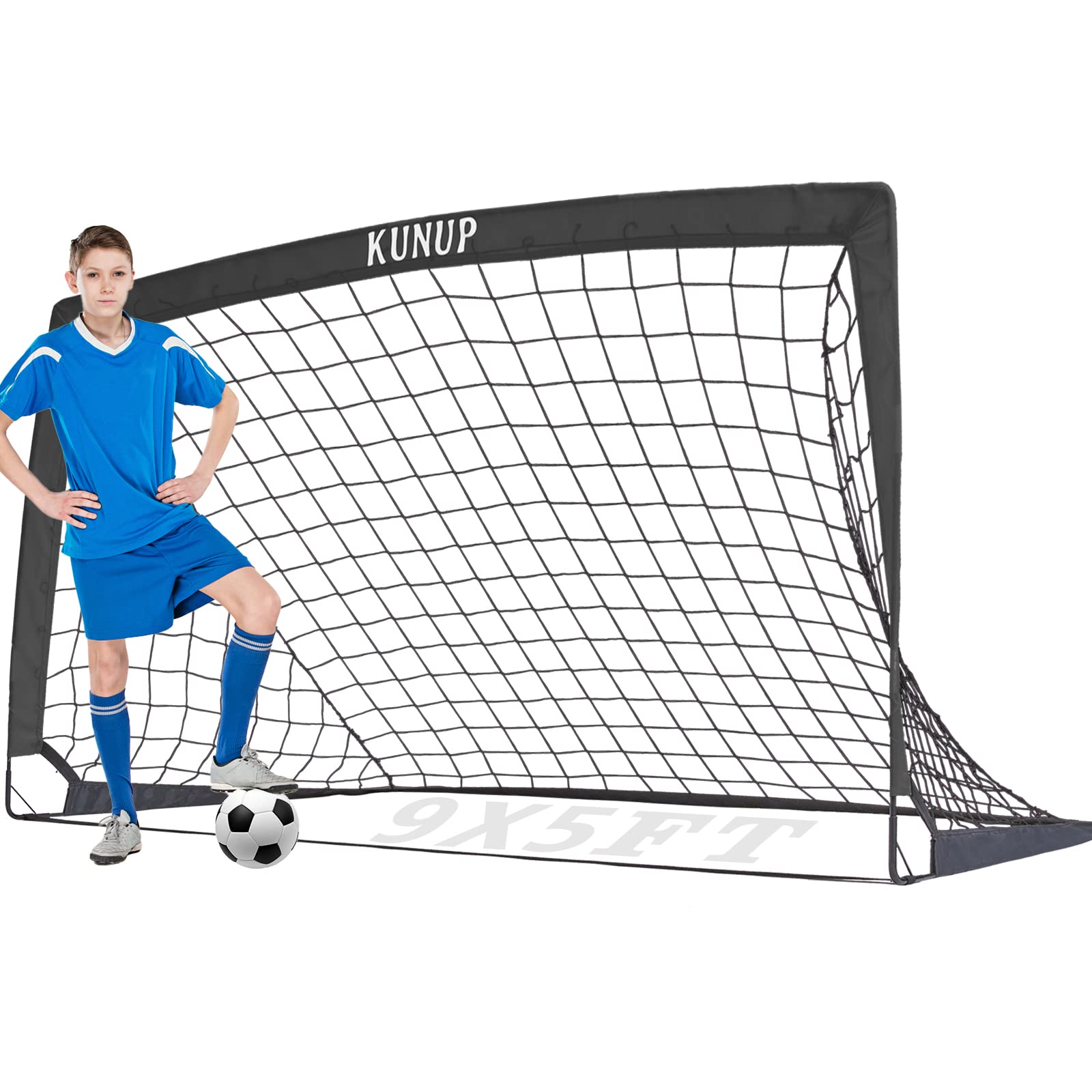 Kunup Kid Soccer Goal for Backyard 9x5FT Large Portable Soccer Net for Backyard Folding Soccer Goal Practice Net with Carrying Bag for Outdoor Indoor