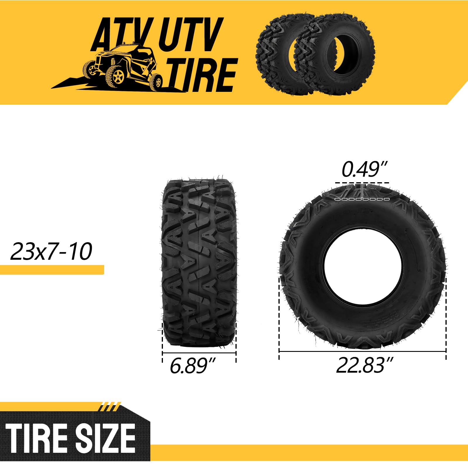 MOTOOS Set of 2 23x7-10 ATV UTV Tires 23x7x10 All-Terrain Mud Tires 4PR Tubeless