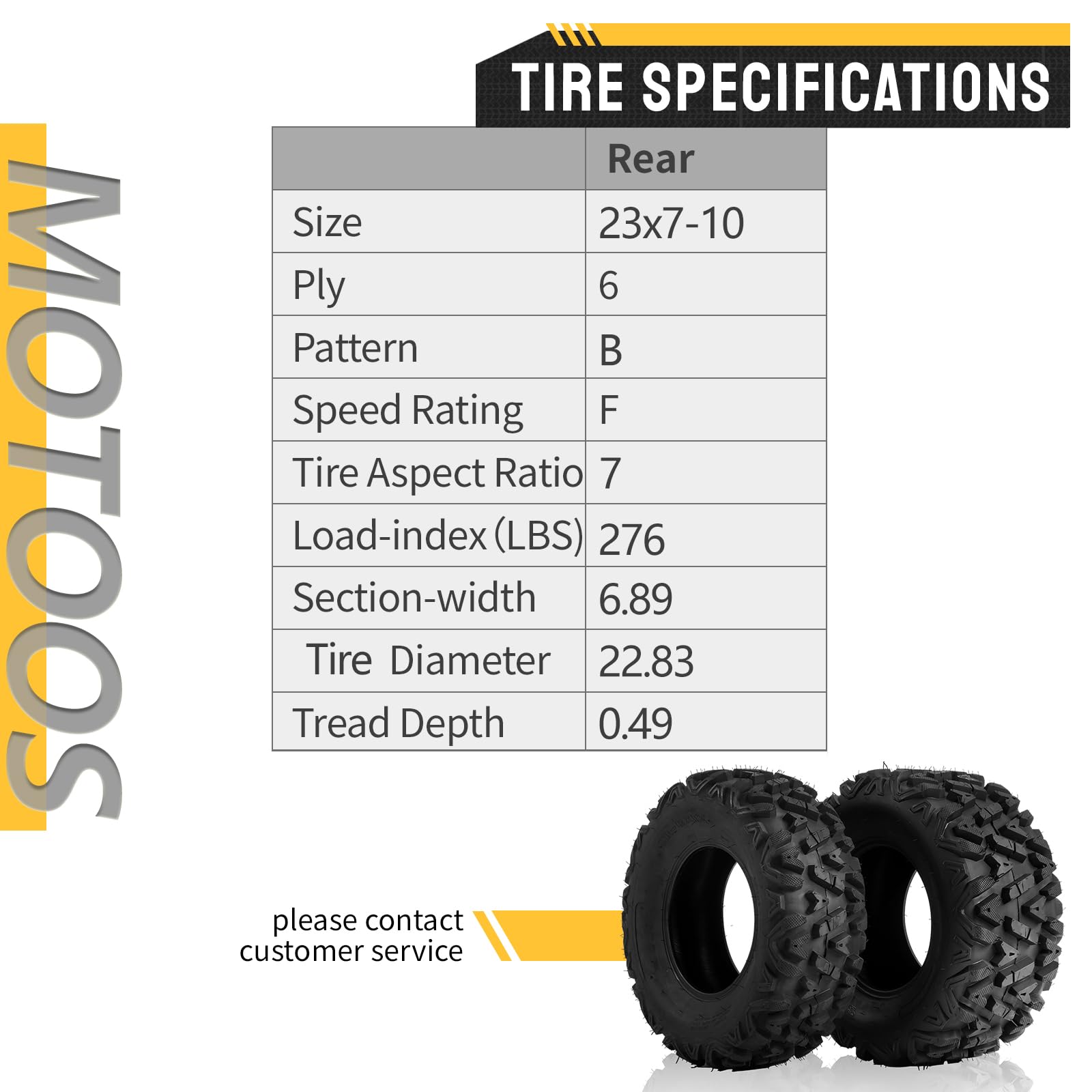 MOTOOS Set of 2 23x7-10 ATV UTV Tires 23x7x10 All-Terrain Mud Tires 4PR Tubeless