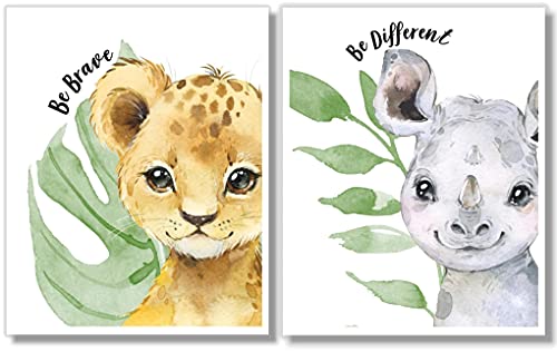 Baby Safari Animals Wall Art Prints - Nursery Decor - Set of 6-11x14 - Unframed - Watercolor