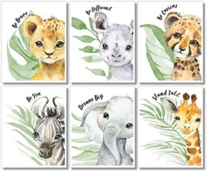 baby safari animals wall art prints - nursery decor - set of 6-11x14 - unframed - watercolor