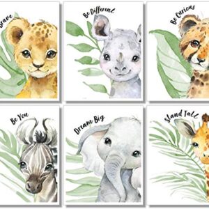 Baby Safari Animals Wall Art Prints - Nursery Decor - Set of 6-11x14 - Unframed - Watercolor