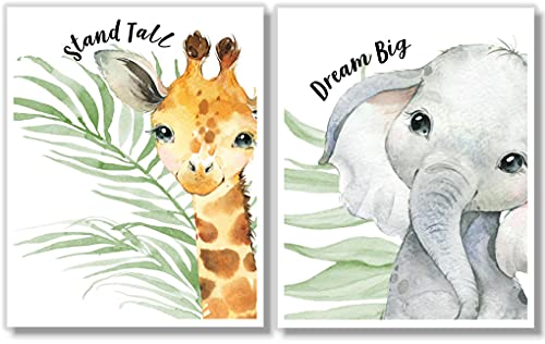 Baby Safari Animals Wall Art Prints - Nursery Decor - Set of 6-11x14 - Unframed - Watercolor