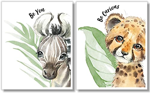 Baby Safari Animals Wall Art Prints - Nursery Decor - Set of 6-11x14 - Unframed - Watercolor