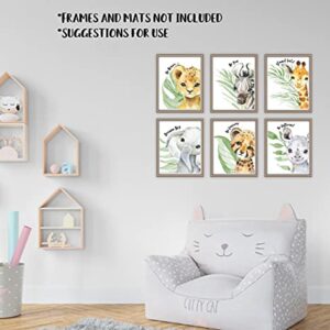 Baby Safari Animals Wall Art Prints - Nursery Decor - Set of 6-11x14 - Unframed - Watercolor