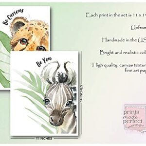 Baby Safari Animals Wall Art Prints - Nursery Decor - Set of 6-11x14 - Unframed - Watercolor