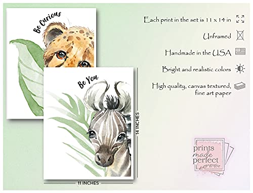 Baby Safari Animals Wall Art Prints - Nursery Decor - Set of 6-11x14 - Unframed - Watercolor